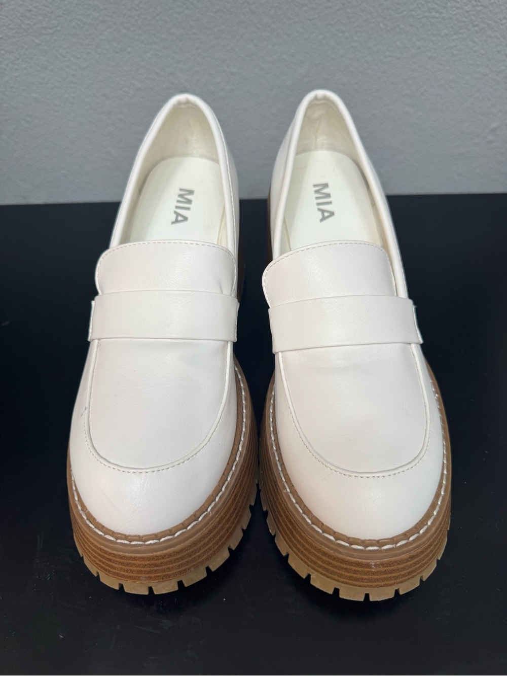MIA Cream Penny Loafers with Tan Platform Sole